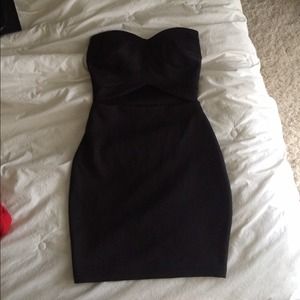black strapless midriff cut out dress