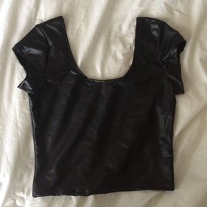 Black Faux Leather Crop Top