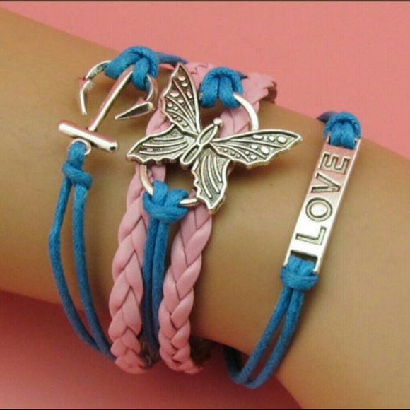 Infinity bracelet butterfly anchor leather love