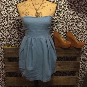 Blue strapless dress