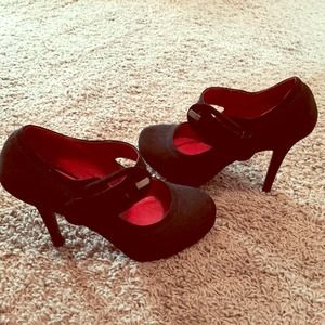 Cute black buckle heels