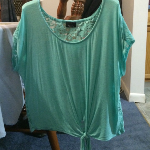 Mint tie up shirt with lace backing