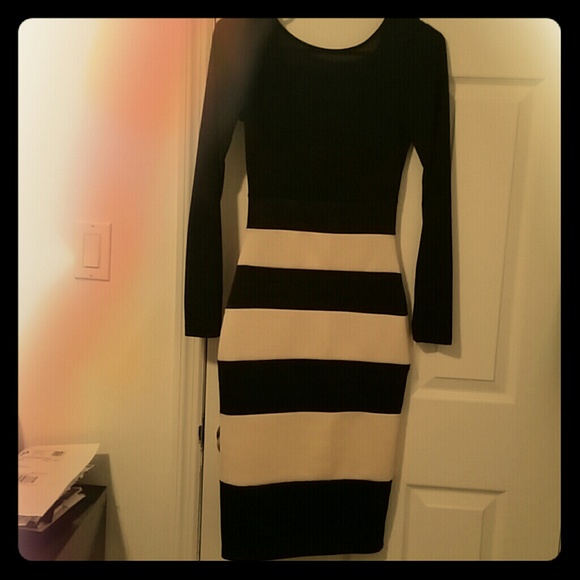 Tan and black knee length dress