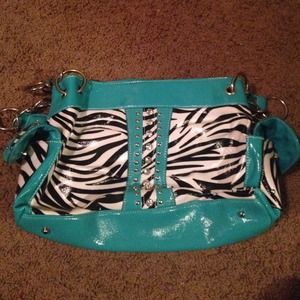 Zebra print with blue accents purse(shoulder bag)