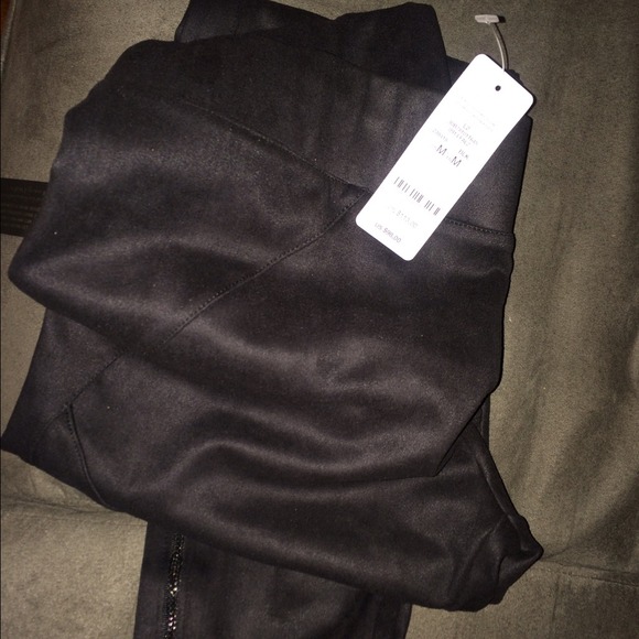 Bebe Black Faux Suede Ankle Zipper Leggings