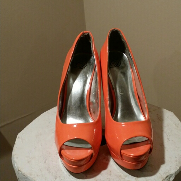 Orange Dereon peep toe high heels