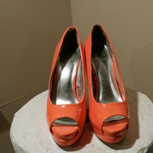 Orange Dereon peep toe high heels