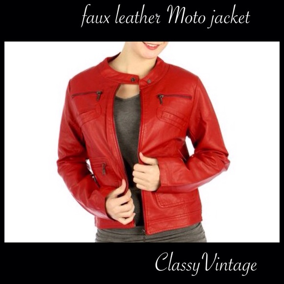 Boutique Jackets & Blazers - Faux red leather Moto jacket - NWT