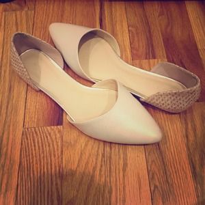 Faux leather and woven flats