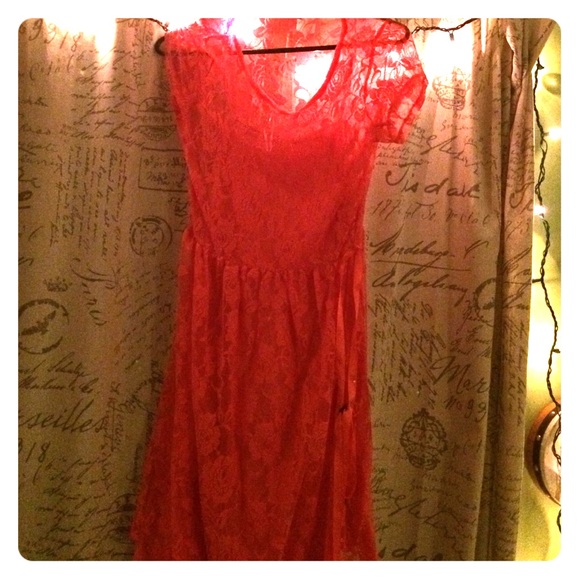 A coral lace dress