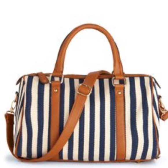 Handbag! Blue and white striped, brown straps!