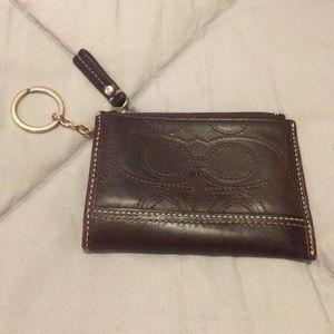 Brown leather coach coin wallet
