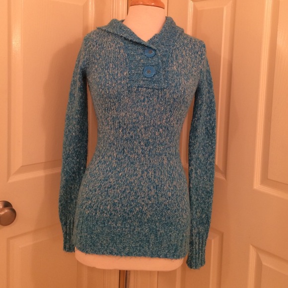 Blue and white hooded sweater