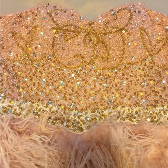 Custom Light Pink Dress w/Ostrich Feathers Beading - Picture 4 of 4