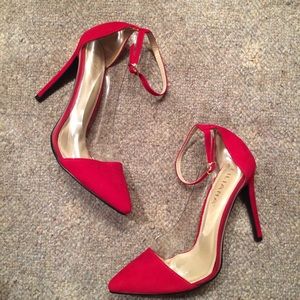 Red pointy toe heels