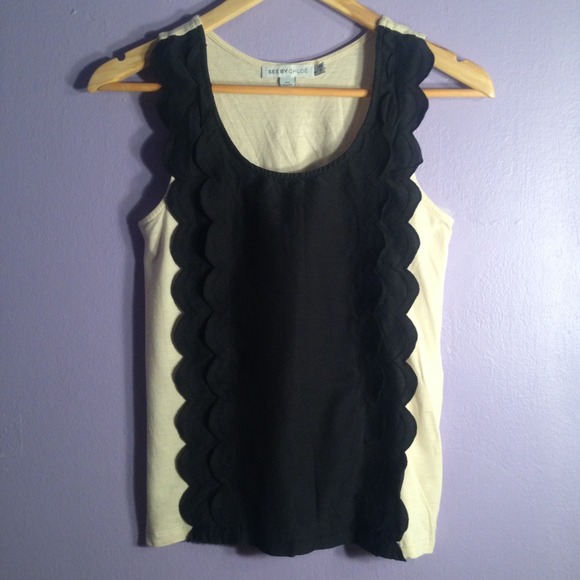 See by Chloe cream and black sleeveless top