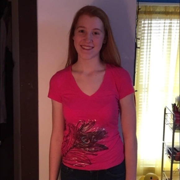 Hot pink peacock feather tee