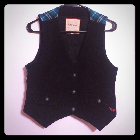 Cute Black Corduroy & Teal Flannel Vest