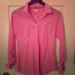 Pink checkered J.Crew "Perfect Shirt" - Small
