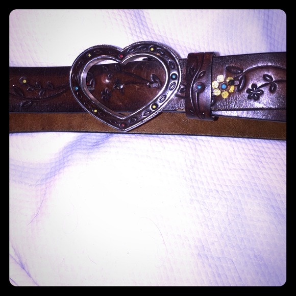 Brown Leather Brighton Belt with Heart Buckle