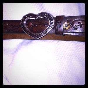 Brown Leather Brighton Belt with Heart Buckle