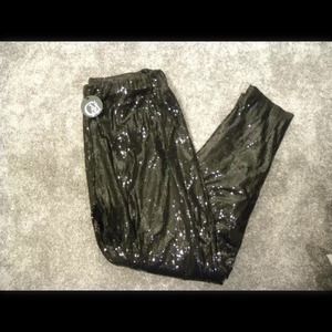 Black sequins harem drop crotch pants