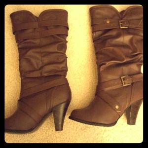 Brown mid calf slouch boots