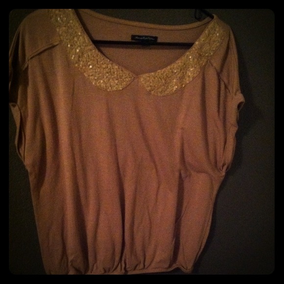 Tan Sequined Peter Pan Color Shirt