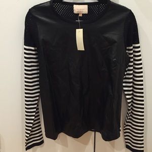 Faux leather and striped sweater