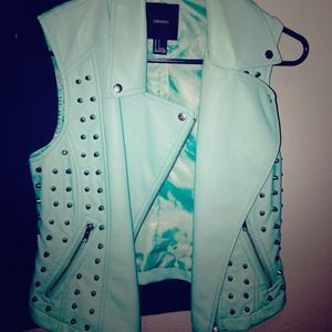 Forever 21 Aqua Blue Studded Leather Vest
