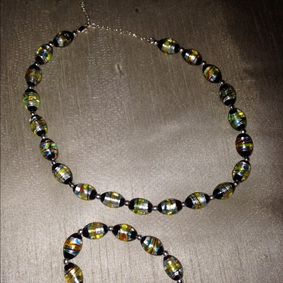 Murano glass bead necklace and bracelet set