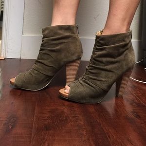 Shoes - suede open toe bootie; military green