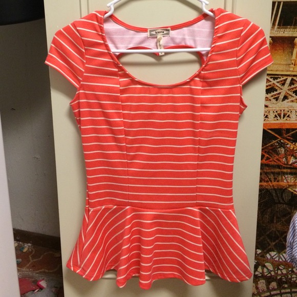 Coral and white striped peplum shirt💖❤️
