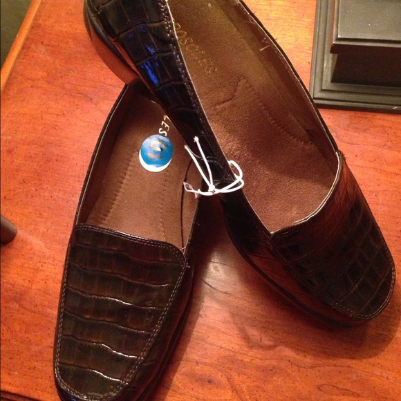 Dark brown low heel wedges