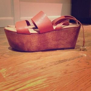 Elizabeth and James Tan Platform Wedge Sandals