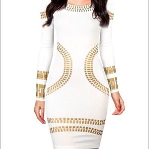 EGYPT GOLD FOIL PRINT COCKTAIL DRESS