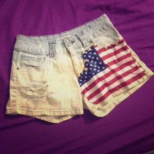 Studded Distressed American Flag Shorts