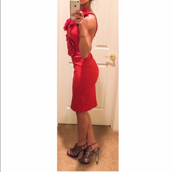 SOLD 🎉 NWOT Red Midi Dress with Asymmetric Top - Picture 1 of 4