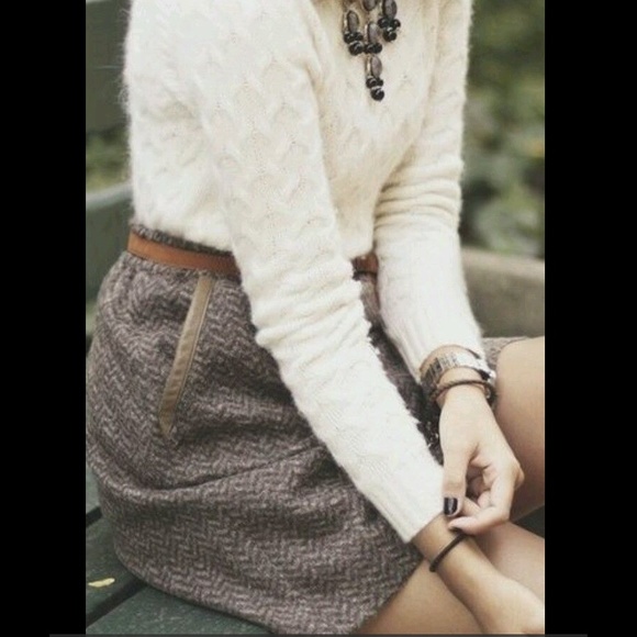 J. Crew Wool Herringbone Leather Mini Skirt NWOT