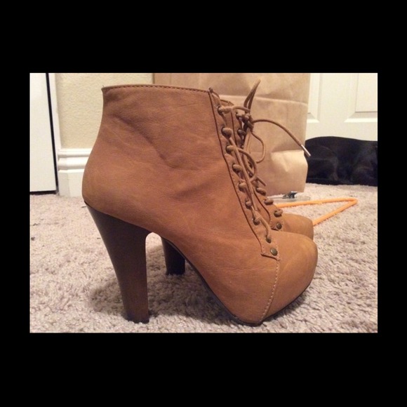 Tan Lace Up Booties for leslileduc