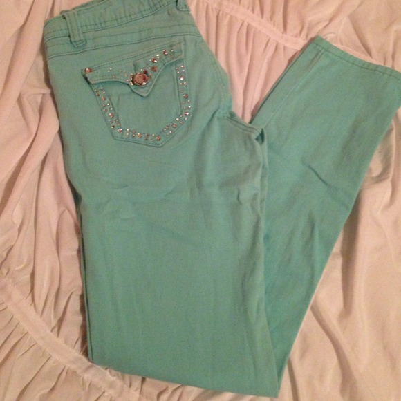 Blingt Teal skinny jeans - Picture 2 of 4