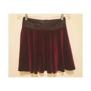 Burgundy Velvet Skater Skirt