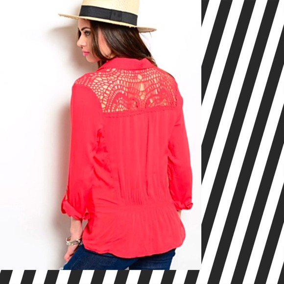 NWT! ᑕOᗰIᑎG Soon!  Red Button Up w back LACE! - Picture 2 of 2