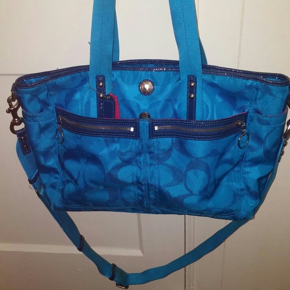 Blue Coach diaper bag