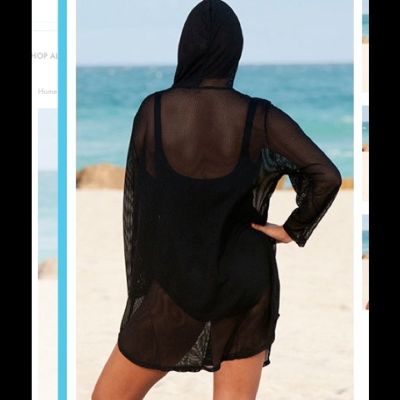SWIMSUITS FOR ALL 10/12 Black Mesh Hooded Cover Up - Picture 3 of 8