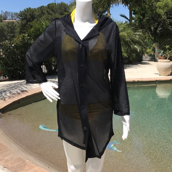 SWIMSUITS FOR ALL 10/12 Black Mesh Hooded Cover Up - Picture 5 of 8