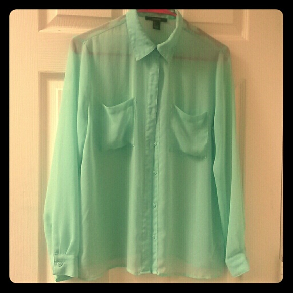 Mint green mesh button up