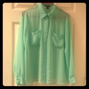 Mint green mesh button up