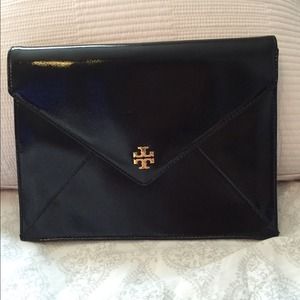 Authentic Tory Burch Black patent envelope clutch