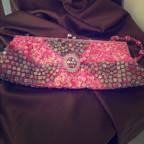 Pink beaded clutch